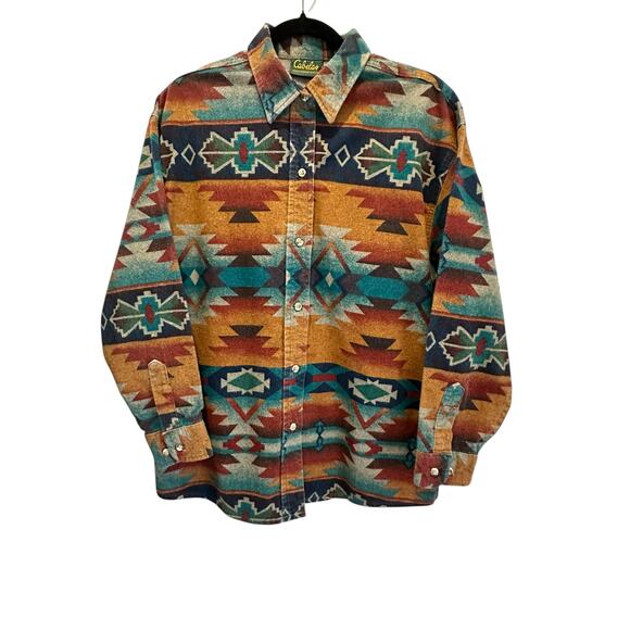 VTG Cabela’s Women’s Southwestern Boho Aztec Print Flannel Size M MadeinUSA - Picture 1 of 5